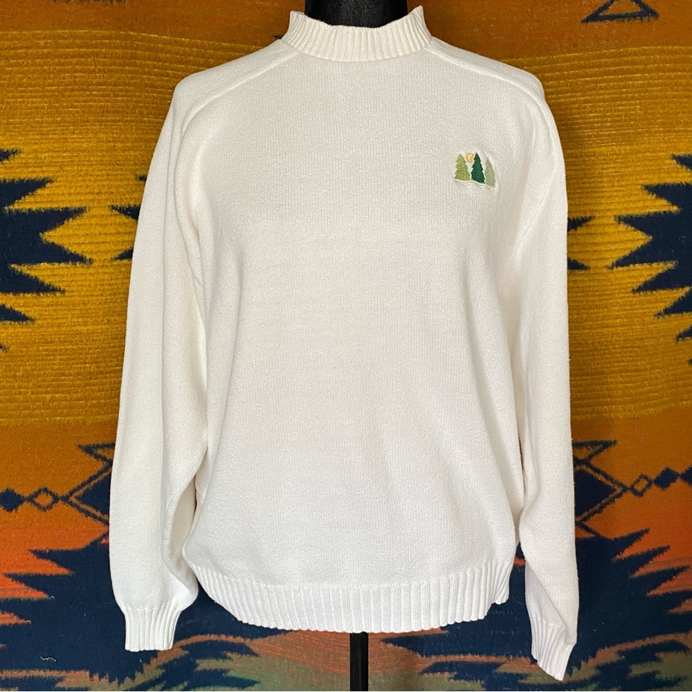 Vintage Crazy Shirt knit 100% Cotton White mock neck unisex sweater. Size XL.